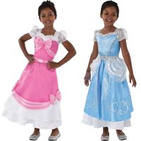 Make their fairy tale dreams come true with this Transforming 2-in-1 Costume. One side depicts a pink and white dress with puff sleeves and bows. To transform remove the bodice and reverse the attached apron to reveal the blue ball gown with silver details. pbKids' Transforming 2-in-1 Cinderella Costume product details:-b-p ul liRear hook-and-loop closure-li liReversible apron-li liDouble layer skirt-li liMetallic details-li li100% polyester-li liDoes not include shoes-li liReview the size chart