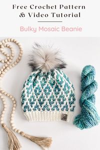 The Crochet Bulky Mosaic Beanie is a free crochet pattern with a video tutorial. Overlay Mosaic crochet hat pattern in baby to large adult sizes.