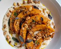 Winter Squash with White Bean Puree and Toasted Pumpkin Seeds