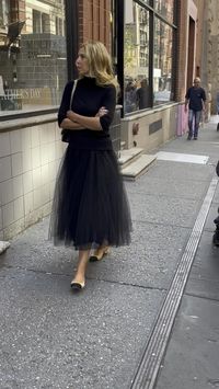 All Black nyc outfit | nyc streetstyle | nyc outfit | Chanel ballet flats | balck tulle skirt