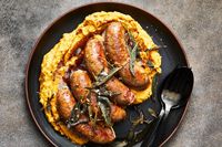 Bangers With Mashed Winter Squash and Fried Sage Recipe