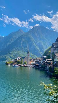 #countryside #austrian #church #lake #mountains #nature #summer #frozen #arendelle #elsa #anna #town #houses #flowers