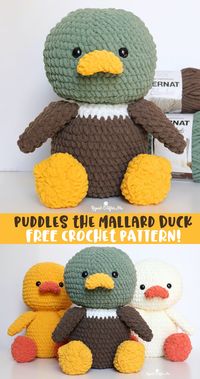 First there was Quackers, then Waddles, now introducing Puddles the Mallard Duck! Same great crochet pattern in new colors! #crochet #freecrochetpattern #crochetduck