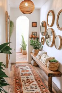 Discover how to transform your home with 20+ Boho Hallway Ideas. Whether you’re working with a blue or navy hallway, a colorful eclectic space, or a modern warm farmhouse look, these tips cover everything from rugs and runners to lighting, mirrors, benches, decor, and picture walls. Ideal for narrow entryways, long hallways, and small apartments.