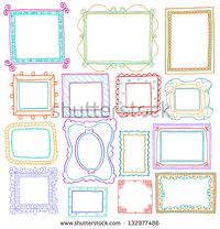 Vintage photo frames set, drawing doodle style, antigue ornamental and cute photo colored frames for decoration and design