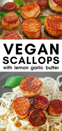 These vegan scallops in lemon garlic butter will impress anyone you set them in front of! Made from the succulent stem of king oyster mushrooms, vegan oysters will delight you. Use them to top rice, pasta, garlic bread and more. vegan scallops with lemon garlic butter I how to make vegan scallops I tips for cooking vegan scallops I vegan scallop recipe I delicious vegan entrees I vegan pasta dishes I how to cook vegan scallops I mushroom recipes I vegan recipes with mushrooms