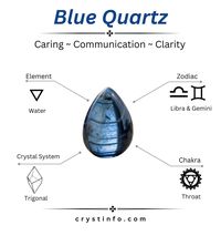 Blue Quartz, with its delightful color, owes its beauty to a symphony of mineral inclusions. The mastermind behind the beautiful blue hues of most crystals, Dumortierite, creates a canvas of calm energy.