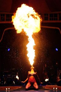 Coney Island fire-breather Heather Holliday performs her part of the LIMBO circus show in the temporary London Wonderground festival area at the Southbank Centre in central London. LIMBO is a cabaret, circus and acrobatic act that headlines the London Wonderground festival from May 10, 2013 until September 29, 2013. (Carl Court/Getty Images)