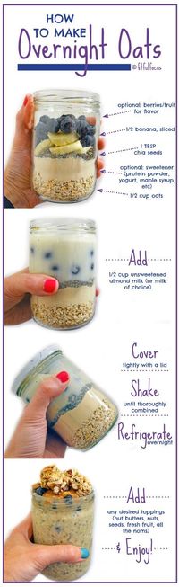 How To Make Overnight Oats | Vanilla Blueberry Overnight Oats | Now Foods Crunchy Clusters | Vegan | Gluten Free | Breakfast | Healthy Recipes | Oatmeal via @fitfulfocus