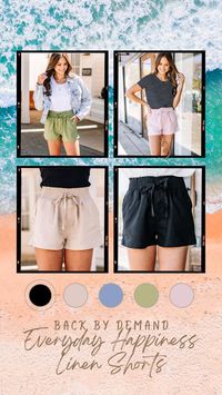 These linen shorts are perfect for any and every summer activity! They are so comfy and light! That smocked, elastic waist is just what you need for running errands this summer or for pulling on over a swimsuit! These shorts feature a smocked elastic waistband, tied detail, pockets, and linen fabric.