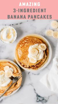 This healthy 3-Ingredient Banana Pancake Recipe is the best - so simple and packed with protein. It's easy to make flourless using gluten-free oats or almond flour. Perfect for a toddler breakfast, but I love them just as much as the little ones. They're always such a hit on Instagram. All you need are 2 minutes and a blender. File under "Must Try".