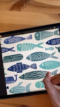 I created this block print inspired fish pattern on Procreate for Spoonflower's design challenge.