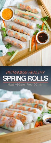 Vietnamese healthy spring rolls with creamy peanut butter sauce are a perfect treat to yourself at home. 30 min flavorful & healthy rolls for lunch or dinner