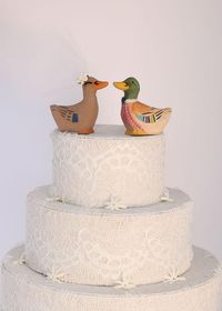 SALE! Ends Today! Duck Wedding Cake Topper:  Handcarved, hand painted Wooden Bride and Groom Mallard