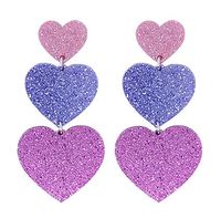 TRIPLE HEART EARRINGS in Pink & Purple ($30.00) • Laser cut acrylic. Surgical stainless steel standard post backed w/ sliver-plated butterfly clutch. Approx. 3cm wide, 7cm tall. | yippywhippy.com