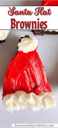 Easy Santa hat brownies make for a fun, feastive treat the whole family can get involved with. These no stress Christmas brownies will be a hit with kids of any age! #christmas #brownies #frosting #christmasdessert #christmasrecipe #christmasbrownies #santa #santahats