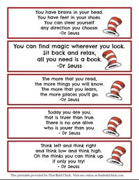 Printable Dr Seuss Quote Bookmarks @thatbaldchick