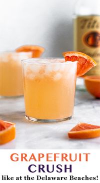 Light and refreshing grapefruit crush recipe using only 4 ingredients for an easy grapefruit vodka cocktail! Just like an orange crush, but made with grapefruit juice. Easy to make and like you are sipping one at the bars on the Delaware Beaches but for a lot cheaper at home!