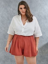 Burnt Orange Casual   Cotton Plain Wide Leg Embellished Non-Stretch Summer Plus Size Bottoms