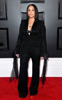 Lauren London from Grammys 2020 Red Carpet Fashion  In Pamella Roland