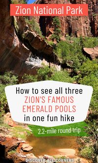 Looking for fun SAFE hikes in Zion National Park? Try the Emerald Pools Trail that takes you to 3 natural emerald pools (Lower, Middle, and Upper). #zion #nationalparks #southwestusa #roadtrip #nature #utah #utahhikes