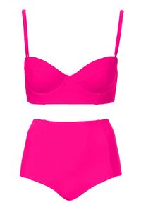 Topshop Hot Pink Longline Bikini Top, $30; topshop.com  Topshop Hot Pink High Waisted Pants, $20; topshop.com   - ELLE.com