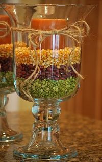 Easy fall decorating idea. Love the popcorn kernels. Super cheap.