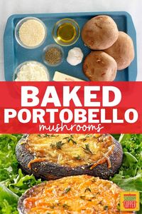 Our Baked Portobello Mushrooms with Cheese are easy to make and stuffed with flavor from garlic, herbs, and a bubbly cheese topping. Easy prep with just 20 minutes of bake time and simple ingredients! #SundaySupper #mushrooms #mushroomrecipe #easyrecipe #easydinner #dinnerrecipe #sidedishrecipe #appetizerrecipe #portobellomushrooms via @thesundaysupper