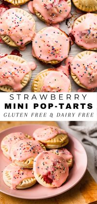 The best mini strawberry hand pies topped with sweet glaze. Super easy to make individual dessert recipe. Gluten free and dairy free mini pop tarts. #glutenfree #glutenfreedesserts #glutenfreerecipes #glutenfreebaking #strawberry #pie