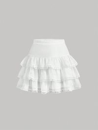 White Casual Collar  Woven Fabric Plain Layered/Tiered Embellished Non-Stretch Summer Women Clothing