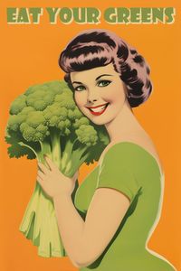 Broccoli Retro Poster 50s Style Broccoli Wall Art Eat Your Greens Poster Funny Kitchen Print Funny Vegetarian Print Kitchen Art Printable https://etsy.me/46Bdatf #orange #green #unframed #entryway #vertical #cafeartprints #cafewalldecor #eatyourgreens #funbrightdecor