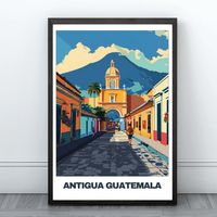 Antigua Guatemala Travel Printable Poster - Guatemala Travel Poster - Guatemala Painting - Antigua Guatemala Digital Wall Art- Illustration