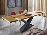 Extending rectangular wooden dining table LIVING - Graphite & Oak