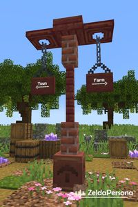 A minecraft sign post design which uses a mix of bricks, mangrove wood and more great for any world. 👆 Tap on the picture for the short tutorial.   #minecraft #minecraftdecoration #minecraftsignpost #minecraftideas #minecraftsurvival #minecraftbuildingideas #build #minecraftstreetsign #minecraftaesthetic