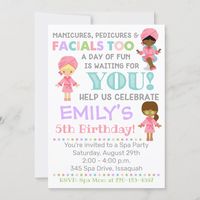 Spa Birthday Invitation Girl Party  Manicures, Pedicures and Facials Too Birthday Invitation  All designs are © NOTHING PANDA LLC