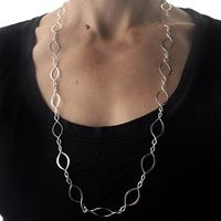 Long Handcrafted Chain, Long Silver Necklace, Hammered Silver Chain, Infinity Link Chain, Helix Neck