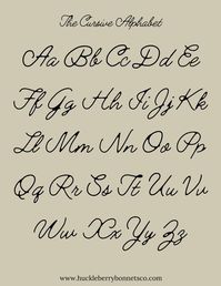 Cursive Alphabet Poster - Digital Download from Huckleberry Bonnets Co. This beautiful poster features the entire alphabet in cursive script. Perfect for nursery decor, kindergarten classrooms, or any other space that needs a touch of#FancyFonts #TypographyTrends #CreativeCalligraphy #ElegantLettering #FontFrenzy