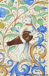 Cat with a zither, from a Belgian Book of Hours, c. 1470.