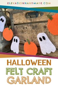 This fun Halloween craft garland works up so quickly and is fun to make! You can make this felt craft in just an hour or two. With this hand sewing felt tutorial you will have your Halloween decorations up in no time! you can customize to make it spooky craft or a fall inspired decoration.