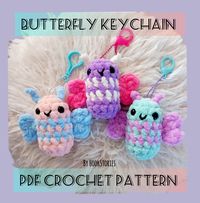 THIS IS A DIGITAL PDF PATTERN, NOT A PHYSICAL ITEM. This Butterfly Keychain Pattern works up really fast, so it's perfect for your Spring markets! It's written in English using US terminology. SIZE The finished butterfly measures approx. 3.5 in / 9 cm. SKILL LEVEL Beginner / Intermediate MATERIALS Yarn (Plush yarn in 2 or 3 colors and medium weight yarn in black for the mouth) Crochet hook (I used 7mm) Stitch marker 10 mm safety eyes Stuffing Yarn needle Scissors NOTES Basic crochet skills are r