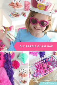 The Barbie Party guests will love getting dressed up at this DIY Barbie Glam Bar! It's a great party activity.