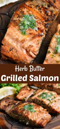 Grilled salmon is a perfect summer dinner recipe that takes only about 30 minutes to prepare. Juicy, flaky salmon fillets are cooked with herb butter on the grilled. #salmon #grilledsalmon #herbbutter #easydinner