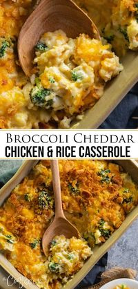 This easy Broccoli Cheddar Chicken and Rice Casserole recipe can be prepared up to 3 days ahead of time and baked when you need to make a quick dinner! #casserole #chicken #rice #broccoli #bake #makeahead #Dinner