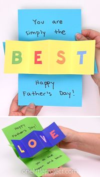 This Father's Day pop-up card is so fun and colourful! Impress Dad with a homemade pop-up card, perfect for birthdays, Father's Day, or any other special occasion. Make a twist and pop card to surprise him with a special message that pops right out of the card! It's such a fun and easy paper craft for older kids, tweens, and teens to show their love and appreciation for Dad.