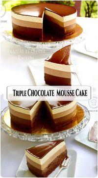 An incredibly light and delicious triple chocolate mousse cake. A foolproof step-by-step recipe perfect for special occasions like birthdays or Christmas.