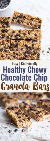 Healthy Chewy Chocolate Chip Granola Bars - This Healthy Chewy Granola Bar Recipe is made with wholesome, simple, pantry essential ingredients! Loaded with chocolate chips and great for kids or adults! | #Foodfaithfitness | #kidfriendly #healthy #snack #eggfree #backtoschool