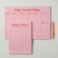 Time to get organised with this bold, pink and red planner pad set - the joyful design will bring a touch of Wes Anderson design style to your desk vibe. Create a full week's plan and jot down the finer details in the daily planner. The vertical layout, 52-page weekly planner pad is designed to help you stay organised. The simple layout is flexible and comes with a weekly overview and notes section. It can be used as a student planner, fitness planner, family organiser or for planning out your w