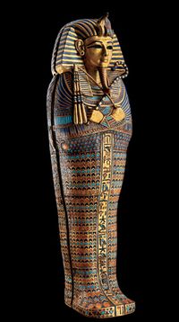 This 39-centimetre canopic coffinette from Tut's tomb is made of gold, carnelian and coloured glass.