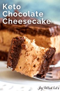 This Keto Chocolate Cheesecake is perfection! With layers of a brownie batter crust, luscious chocolate cheesecake, & chocolate ganache this is my favorite dessert in warm weather. It can be made ahead, and even tastes great right from the freezer. This easy recipe is low carb, keto, gluten free, grain free, sugar free, and Trim Healthy Mama friendly.