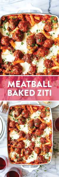 Meatball Baked Ziti - Cheesy baked ziti with the easiest homemade meatballs. Quick to prepare and so so good. Comfort food at its best here!